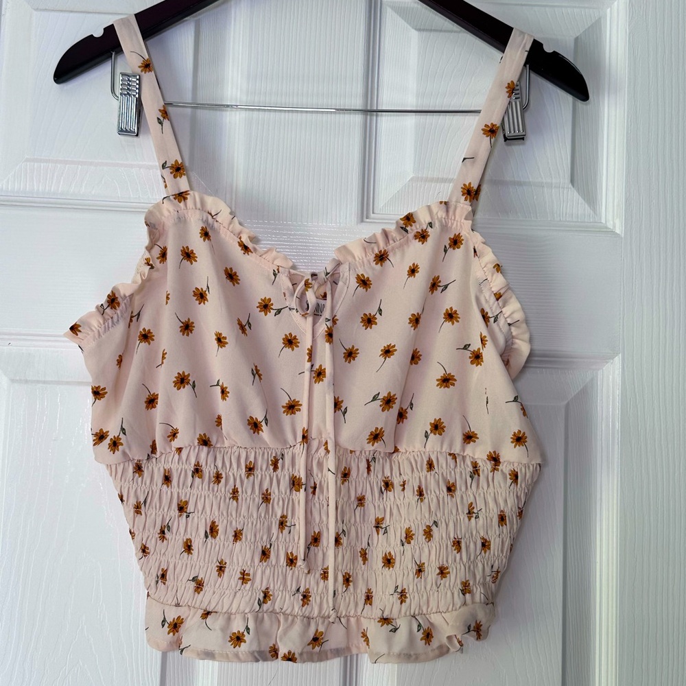 Sienna Sky Cream Floral Tank Crop Top Sunflower Chiffon Summer Casual NWT XL